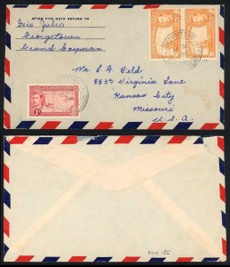 Cayman Islands 1950 airmailed cover to USA 6d rate GEORGETOWN JA 31 1950 pmks