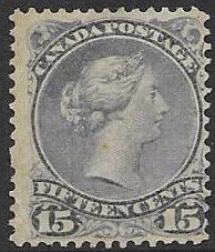 Canada 30 1874  15 cents fine unused   Gray