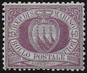 1877 San Marino stemma 40c. lilla scuro MNH Sassone n. 7