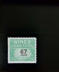 1951-54 67c U.S. Internal Revenue Cordial & Wine, Green Scott RE192 Mint F/VF NH