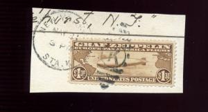 Scott #C14 Graf Zeppelin Air Mail Used Stamp on Small Piece (Stock #C14-137)