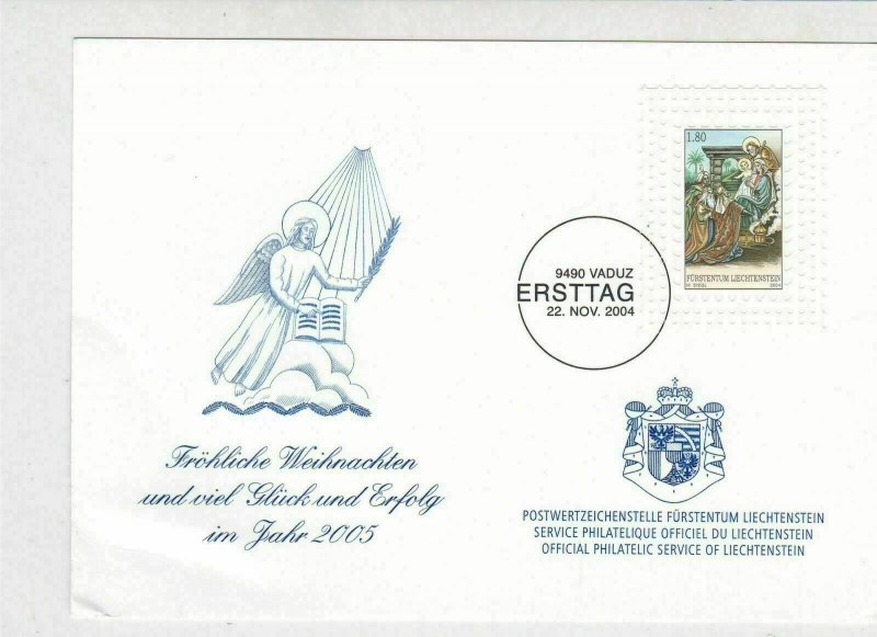 Liechtenstein 2004 Merry Xmas Luck + Success Crest Stamp FDC Card CREASING 30041