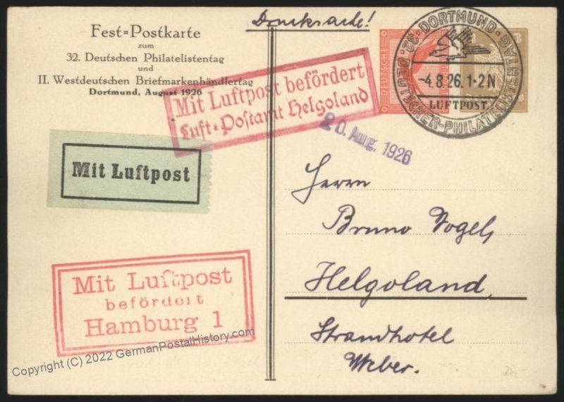 Germany 1926 Dortmund Stamp Dealers Day Private Postal Card Cover USED Ai 110143