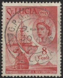 Saint Lucia 173 (used) 8c new constitution, ship, car rose (1960)