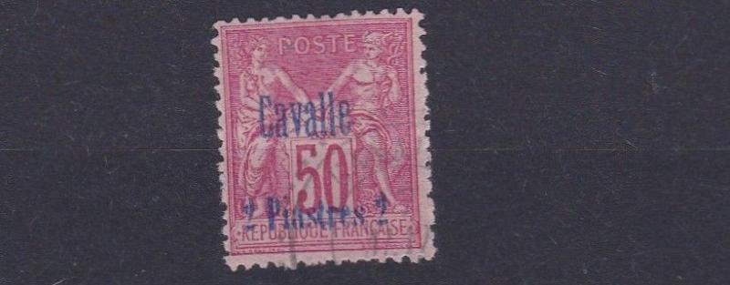 FRENCH COLONIES CAVALLE  1893   SG 47   2PI ON 50C   ROSE     USED   CAT £70