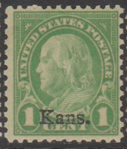 U.S.  Scott #658 Franklin - Kansas Overprint Stamp - Mint NH Single