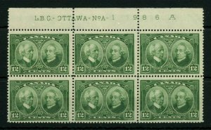 #147 Laurier MacDonald A-1 Plate block 6 F MNH Cat$180 Canada mint