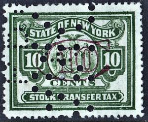 New York State 10¢ Stock Transfer Stamp (Perfin)