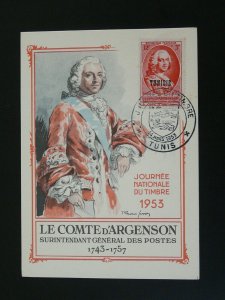 postal history Comte d'Argenson maximum card Tunisia 1953