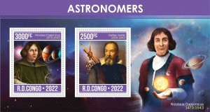 Stamps. Space Astronomers 2022 Congo 1+1 sheets perforated