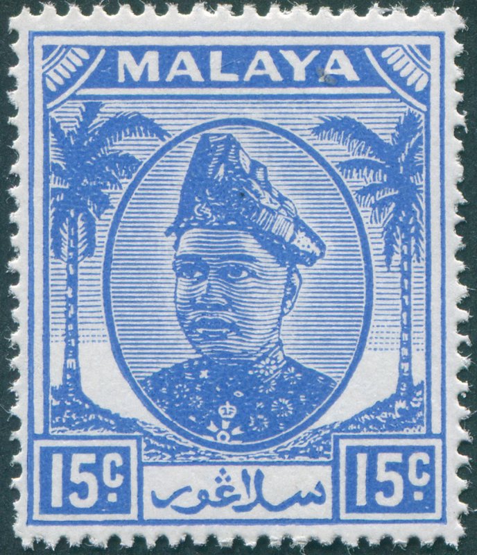 Selangor 1949 15c ultramarine SG77 unused