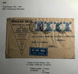 1945 Karachi India Advertising Airmail Cover To  Tessili Italy