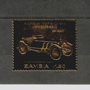 Zambia 1986 - 100 Years of Automobiles Cars - Mercedes-Benz - Gold Stamp - MNH