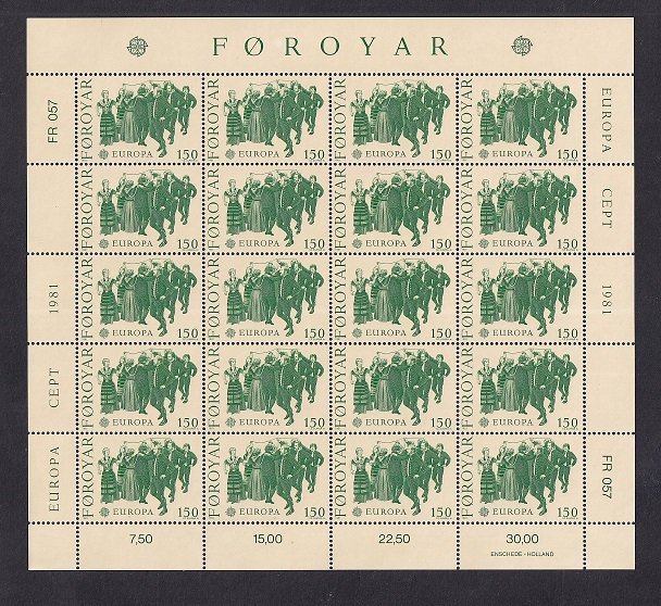 Faroe Islands #63-64  MNH 1981  Europa  in sheets of 20 stamps each