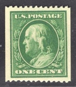 US Stamp #385 One Cent Green Franklin Coil MINT NH SCV $100.00