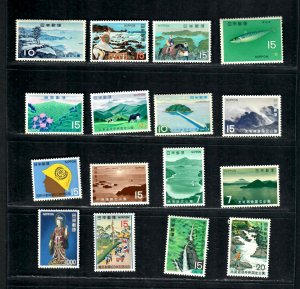 JAi Japan 16 different Commemoratives  stamps 1970-1980  M.N.H.