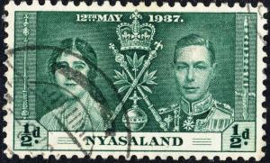 NYASALAND - 1937 SG 127 KGVI CORONATION 1/2d green VF USED°