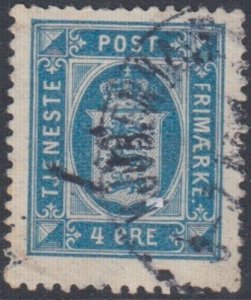 DENMARK Sc# O18 SINGLE USED 4ore VALUE in BLUE