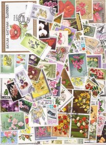 Flowers on Stamps Collection - 100 Different Stamps