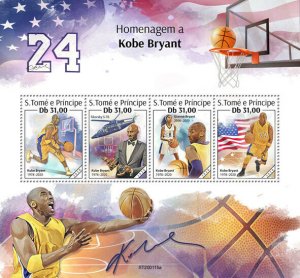 Sao Tome & Principe Basketball Stamps 2020 MNH Kobe Bryant Sports 4v M/S