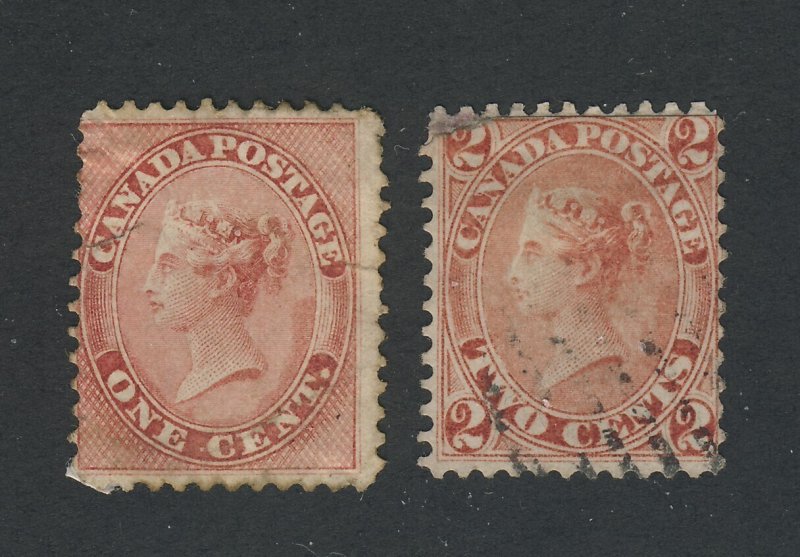 2x Early Canada Used Stamps # 14-1c F/VF #20-2c F/VF Guide Value = $380.00