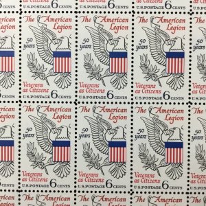 1369   American Legion 50th Anniversary   MNH 6c sheet of 50   FV $3.00  In 1969