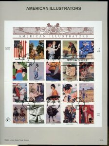 UNITED STATES 2001 AMERICAN ILLUSTRATORS  SHEET  SOUVENIR PAGE FD CANCELED