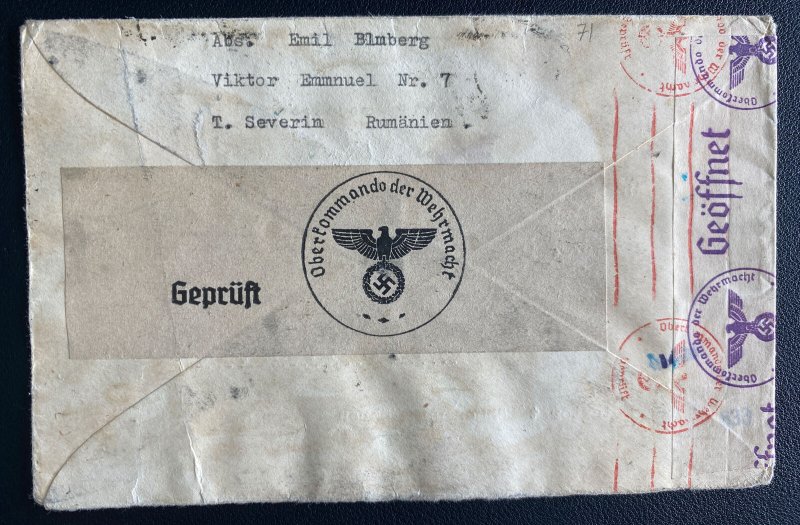 1940 Cursa Romania Censored Cover To Theresienstad Jewish Ghetto Bohemia German