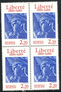 FRANCE 1986 STATUE OF LIBERTY CENTENARY Issue BLOCK OF 4 Sc 2014 MNH