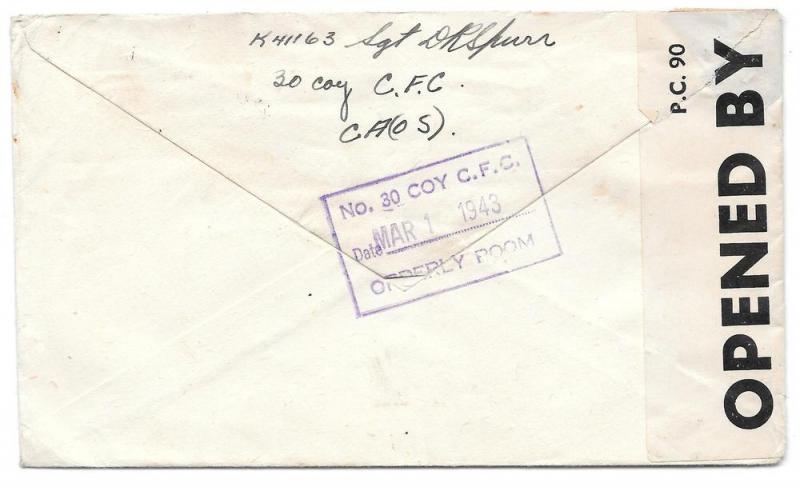 1943 GB Canada US WWII Censored Cover Canadian Forestry Corp