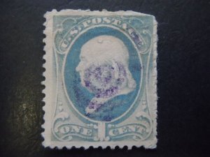 1870 #145 1c Franklin Perf 12 Used #1 Purple Cancellation