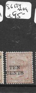 CEYLON (PP0202B) QV  10C/64C  SURCH SG 174   MOG