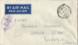 Egypt Soldier's Free Mail 1945 Egypt 14 Postage Prepaid Cairo Airmail to Roch...