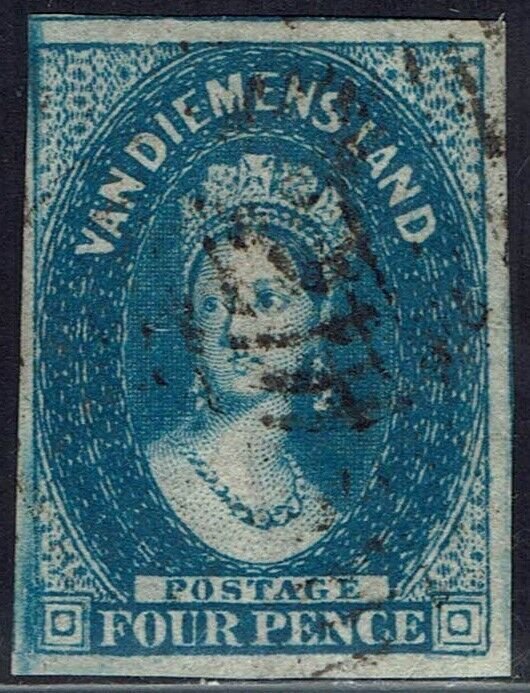 TASMANIA 1855 QV CHALON 4D WMK STAR IMPERF USED 