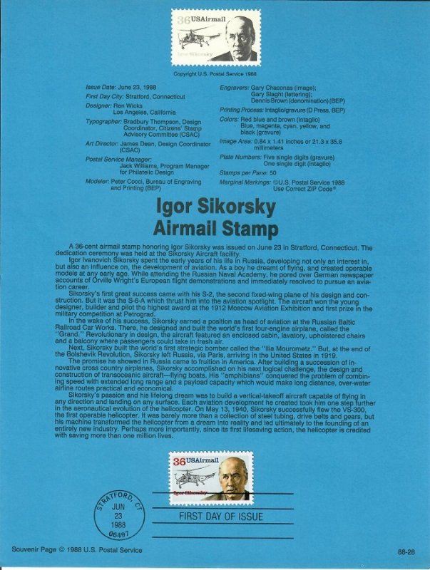 US SP830 Igor Sikorsky Souvenir Page #C119