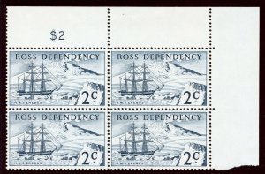 Ross Dependency 1967 QEII 2c deep blue in a block of four superb MNH. SG 5a.