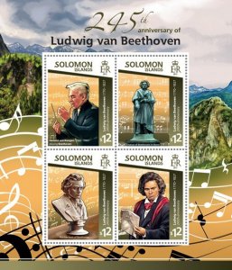 SOLOMON IS. - 2015 - Ludwig van Beethoven - Perf 4v Sheet - Mint Never Hinged