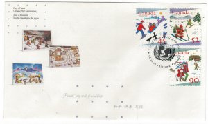 Canada 1996 FDC Stamps Scott 1627-1629 Christmas UNICEF Children Sport Skiing