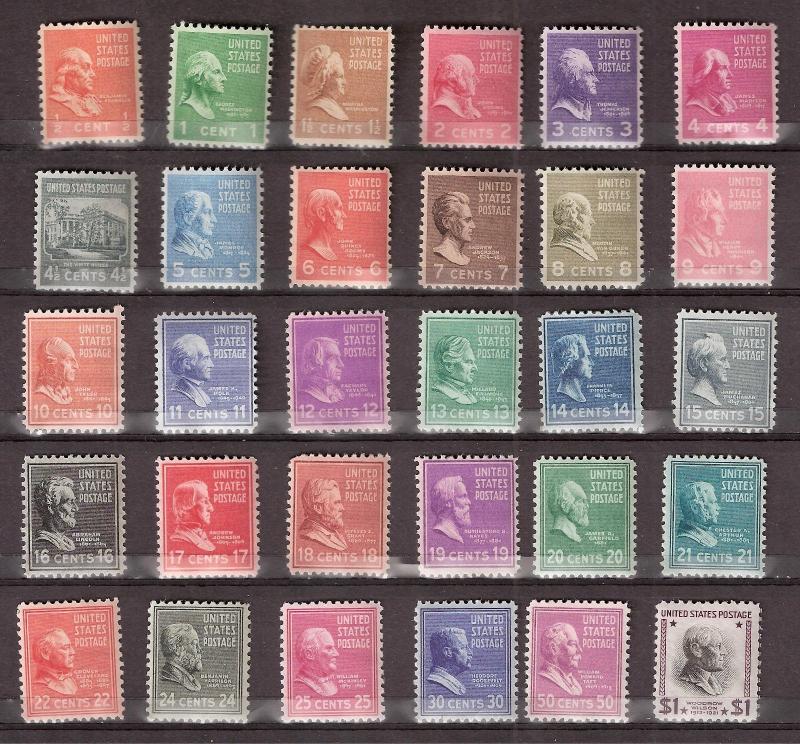  US 1938 -1939  Presidents Series Sc# 803 - Sc# 832($1.00)  Mint NH (30 Stamps)