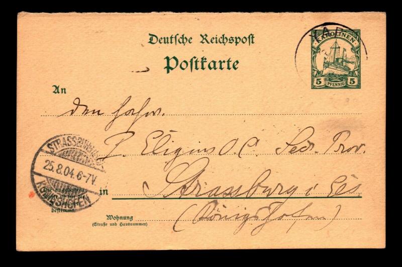 German Caroline Islands 1904 Postal Card / Yop to Germany - Z13990