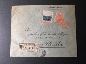 1925 Registered Uruguay Airmail Cover Montevideo to Florida Uruguay