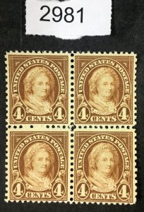 MOMEN: US STAMPS #636 MINT OG NH BLOCK LOT #2981