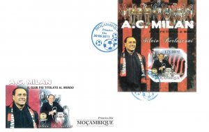 -- BERLUSCONI -- MILAN AC - 2011 MOZAMBIQUE sheet FDC envelope - IMPERF-