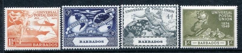 Barbados 212-215, MH, UPU-75 1949 Plane Ship Hemisphere Globe.  