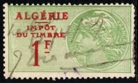 1922 France Revenue Algeria 1 Franc Stamp Duty Used