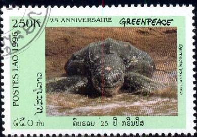 Turtle In Surf, , Laos stamp SC#1304B used