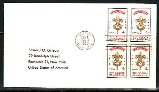 Canal Zone, Scott cat. 151. USA Boy Scout Anniv. Blk/4. Plain First day cover