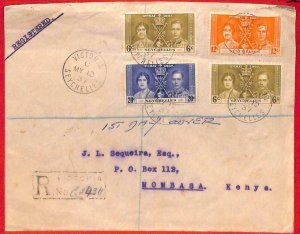 aa3808 - SEYCHELLES - POSTAL HISTORY  Registered FDC COVER to KENYA 1937 Royalty