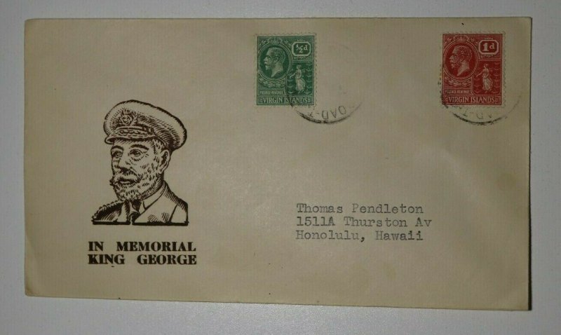 Virgin Islands KIng George Memorial Day Cachet Cover 1936 Sc# 53 54 Sg 80-81