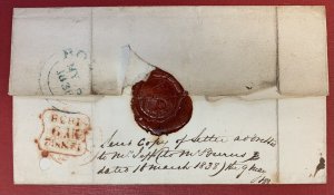 Great Britain, England, 1838 Stampless Cover/Letter, 4 Postal Markings, Red Seal